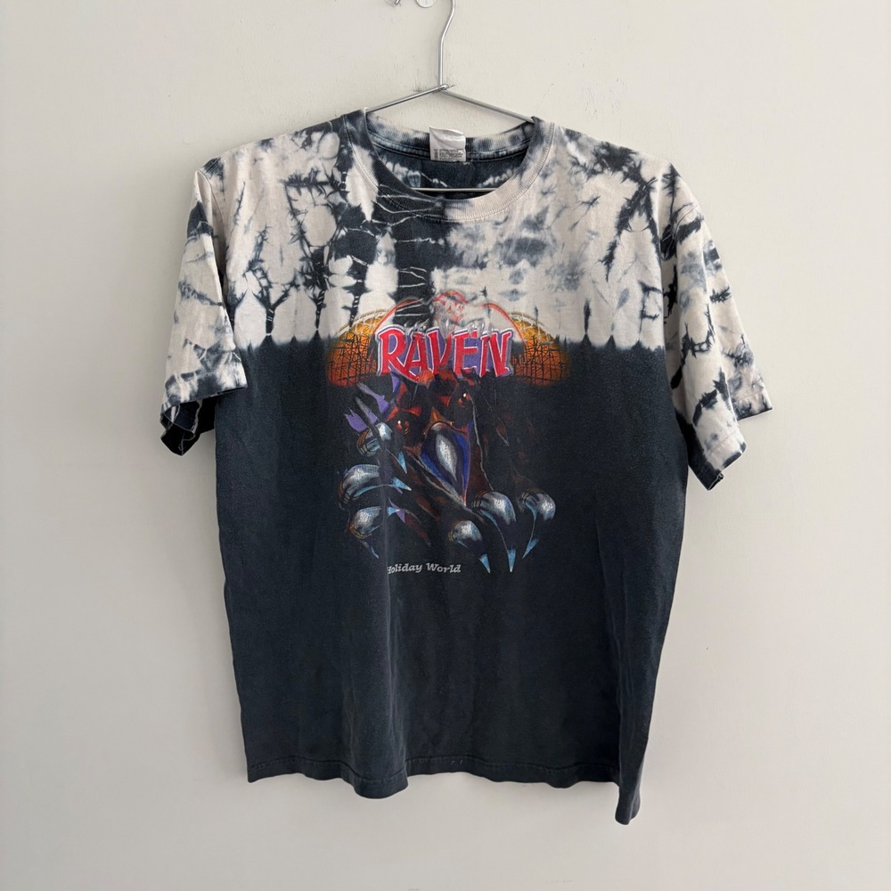 Vintage Anvil The Raven Holiday World Tie Dye Graphic T-Shirt Black White XL